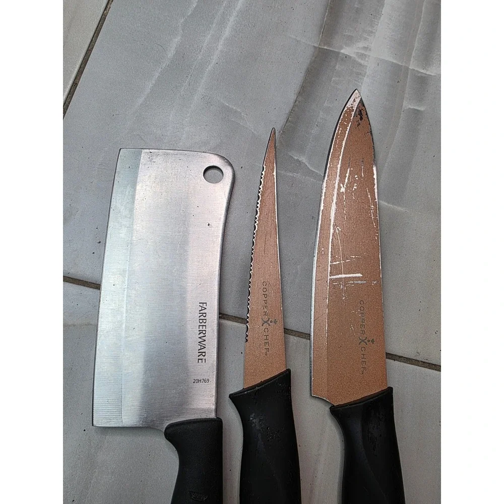 Farberware Cleaver and Copper Chef Knife Set 3 Piece Mixed Kitchen‎ Cutlery A4